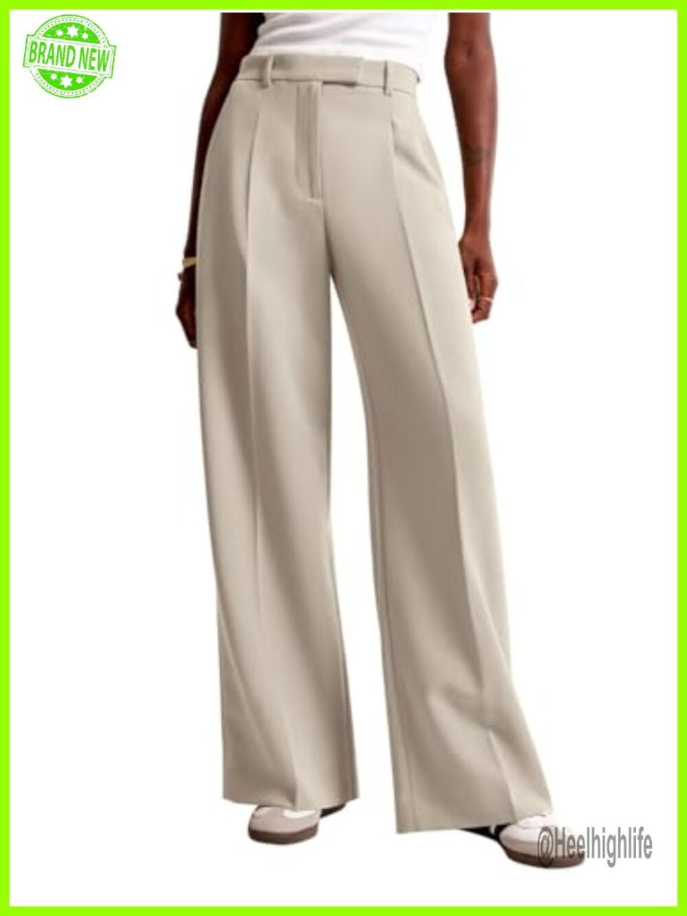 Women Wide Leg High Waisted Dress Trousers with Pockets